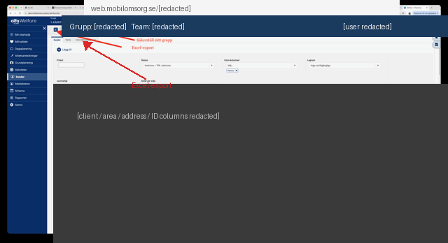 Export settings for Kunder/Brukare