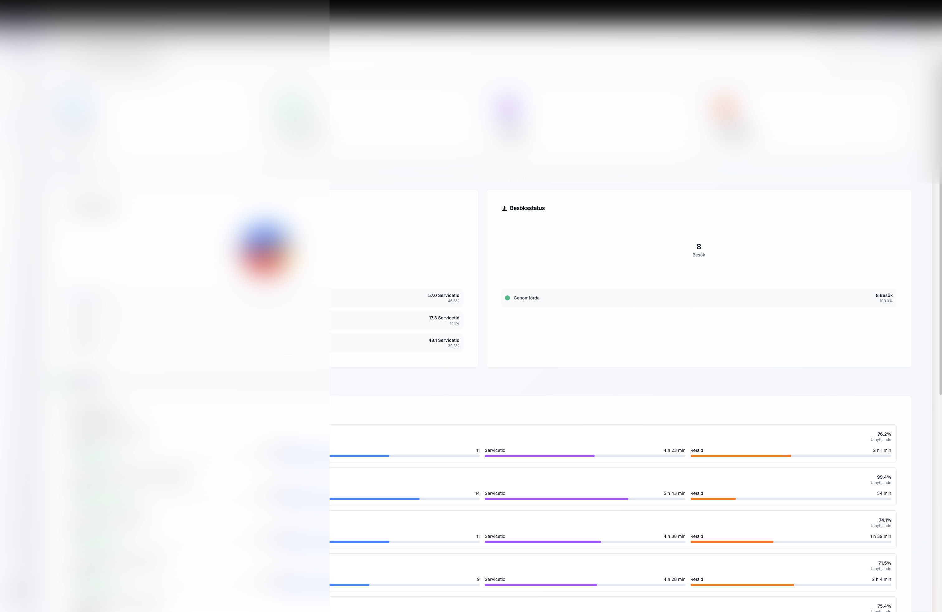 Detaljerad klientvy med utnyttjande och besökshistorik med anonymiserad data