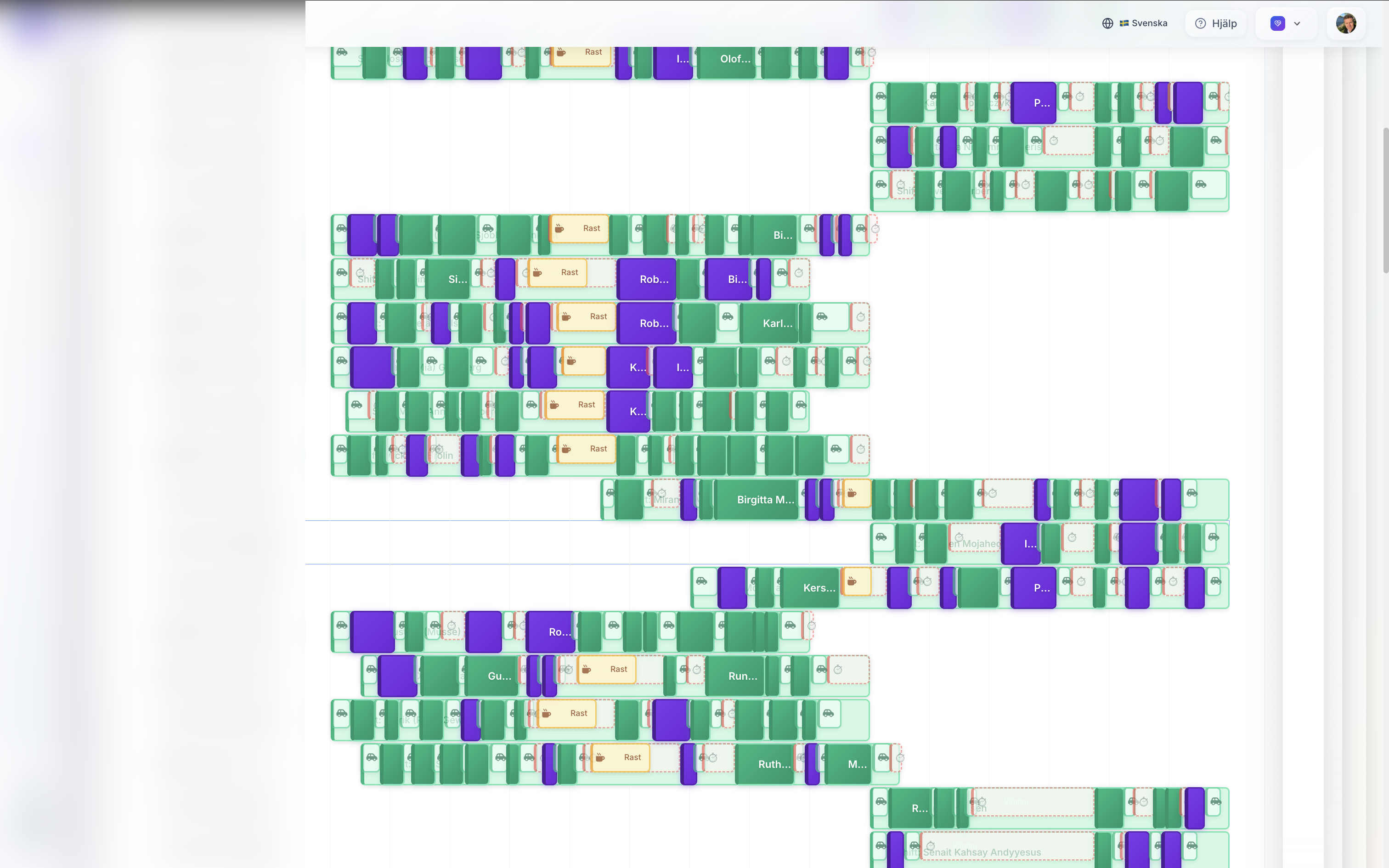 AI-optimerad schemavy med anonymiserad personalöversikt