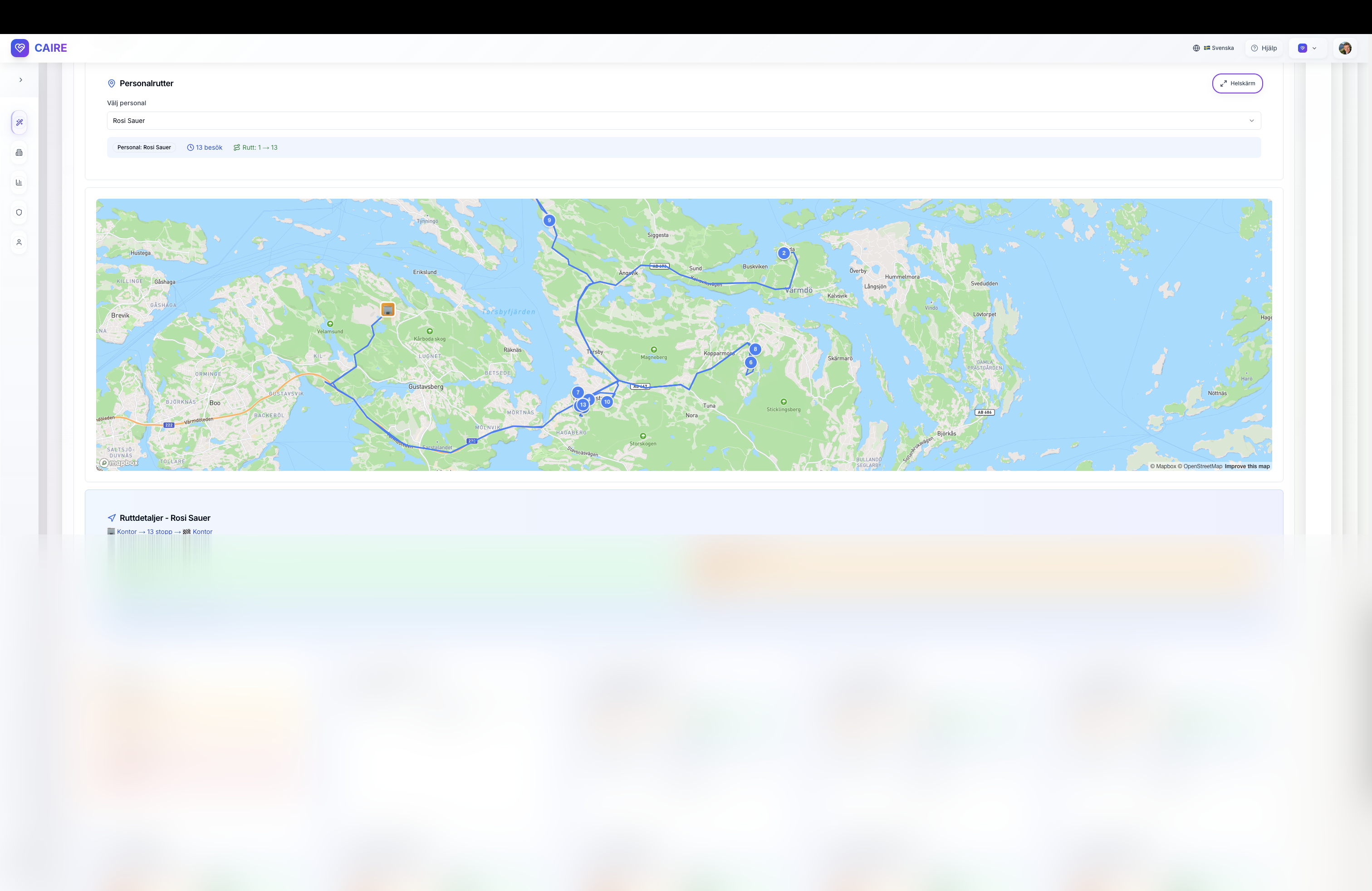 Kartvy som visar anonymiserade kundkort och resvägar