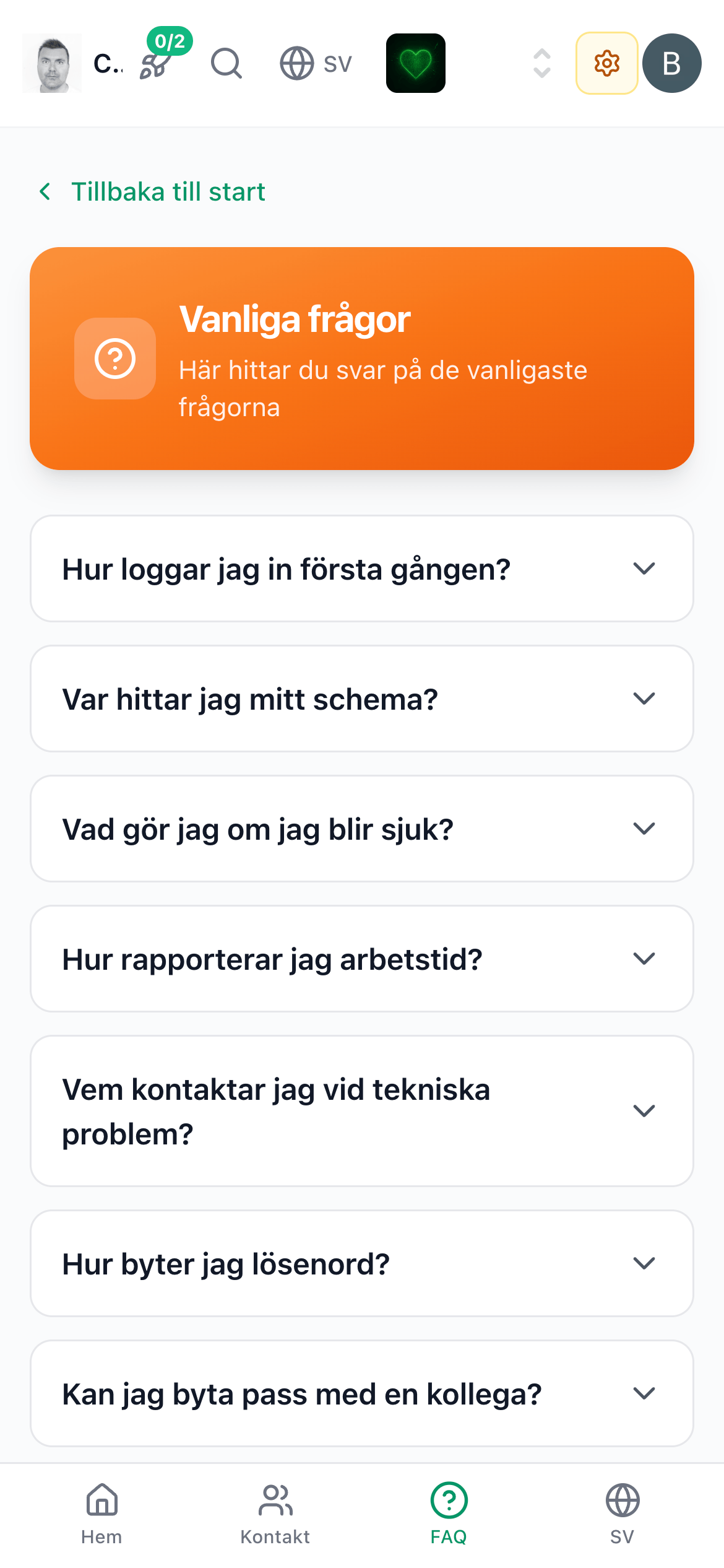 Medarbetarens FAQ-sida